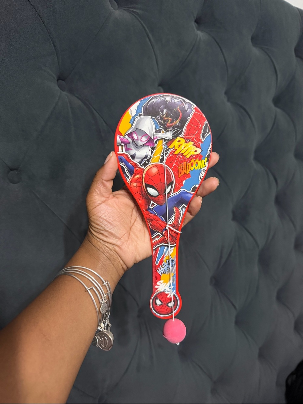 Marvel Spider-Man Red Paddle Ball Toy with Pink Ball